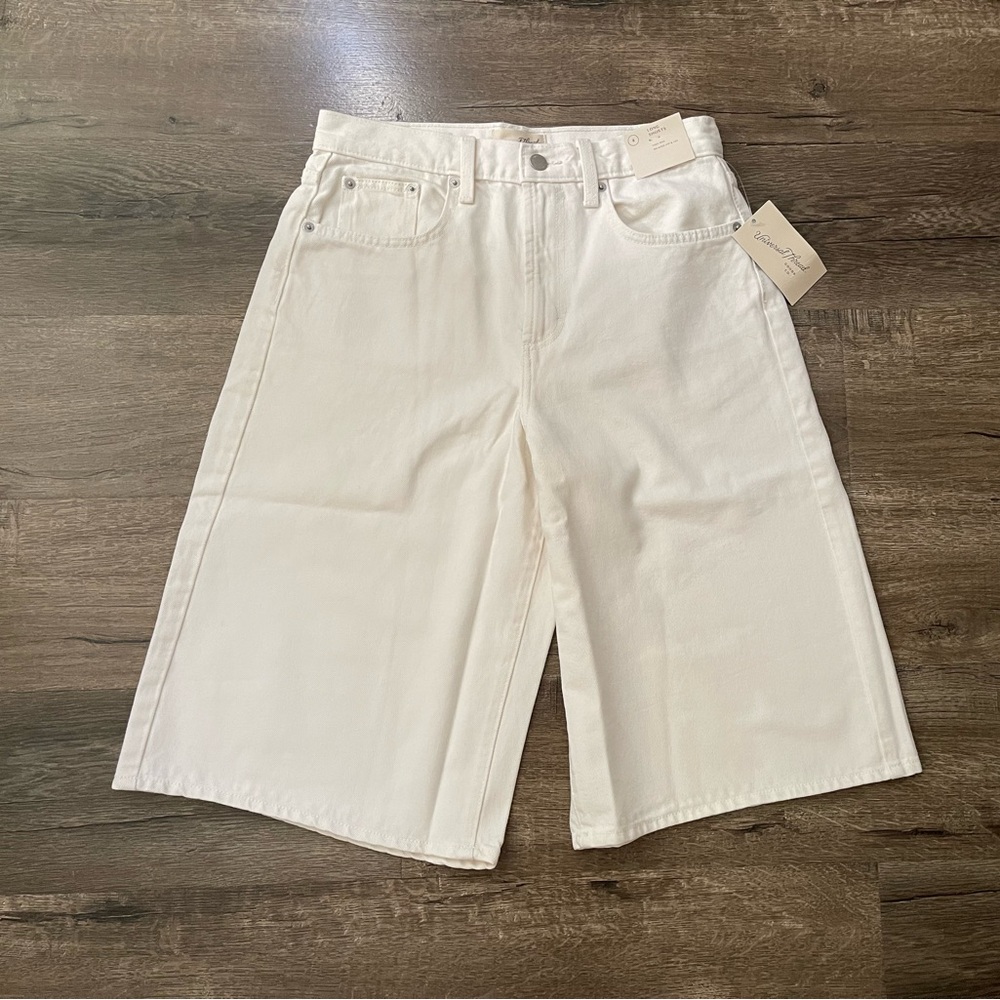 White Jorts Jean Bermuda Shorts Baggy Culottes High Waisted Rise Small 4 S M 27